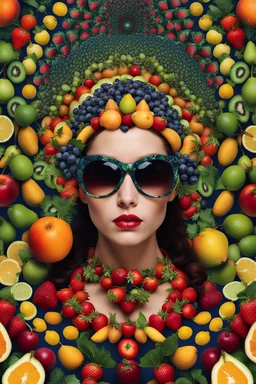 Photography Facing front Face women in fruits Fractals Psychedelic