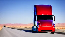A Tesla semi-truck is racing at top speed, across the 'Area 51' facility in the USA. CINEMATIC. WIDE ANGLE LENS.