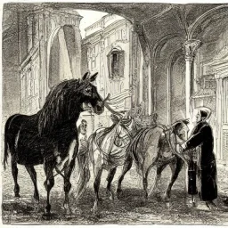 Fiacre with two horses in Vienna. Comic Art