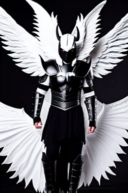 angel, demon, angel demon hybrid, half angel, half demon, black angel wings, white demon wings, black and white, balance, horns, armor, noble clothes, black and white armor, black and white clothes