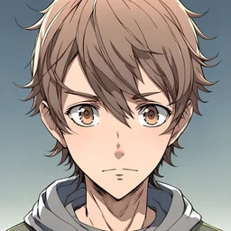 A teenage boy, anime style, front facing, looking into the camera