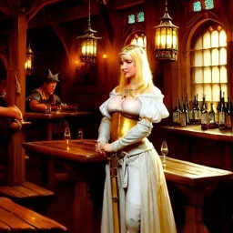 fullbody portrait 'beautiful face blonde massiveboobs medieval wench on tavern in medieval city',painting by gaston bussiere, greg rutkowski, yoji shinkawa, yoshitaka amano, tsutomu nihei, donato giancola, tim hildebrandt, oil on canvas, cinematic composition,sharp image, extreme detail,((fit full head inside picture)),32k