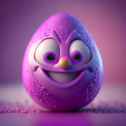 3d egg character, cute happy pixar face, pink and purple color scheme, intricate details, 8k,sharp focus,hyper realistic, sony 50mm 1.4