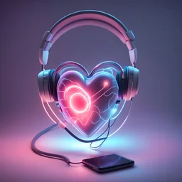 Luminous heart wearing a headset connected to a phone