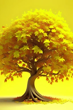 A 3D rendering of a tree with bright yellow leaves and an abstract style