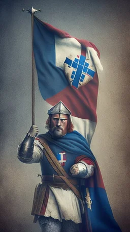 medieval captain holding a flag