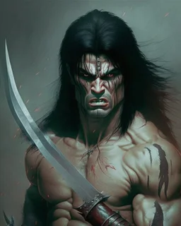 human berserker meaty black hair longsword