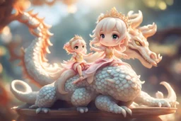 a cute anime chibi princess sitting on a wild chinese dragon and dynamically riding it, soft, shading strokes, in sunshine, ethereal, otherwordly, cinematic postprocessing, bokeh, dof