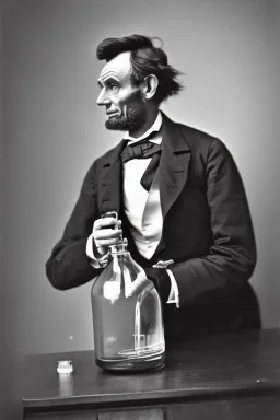 Abraham Lincoln removing the top from a glass vial containing water vintage photography, beautiful, Tumblr aesthetic, retro vintage style, HD photography, hyperrealism