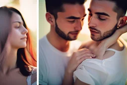 Un hombre y mujer sexys abrazados. Fotografía real. Fotografía realizada con Cámara Leica y objetivo de 35 mm. Retrato