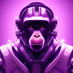 A beautiful portrait of a cyborg monkey purple neon color scheme, high key lighting, volumetric light high details psychedelic background