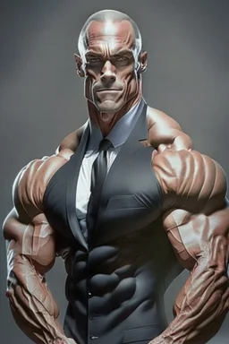 Bodybuilder Lee HaneyDelete the head. And wears a luxurious black suit