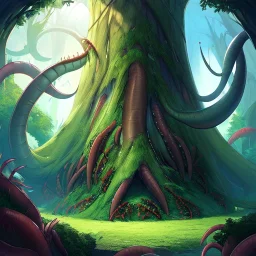 huge tree of life with worms for roots