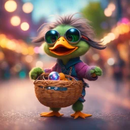 Jo Biden as hairy groove funk ninja duck gremlin hippie holding disco ball like a basket ball,bokeh like f/0.8, tilt-shift lens 8k, high detail, smooth render, down-light, unreal engine