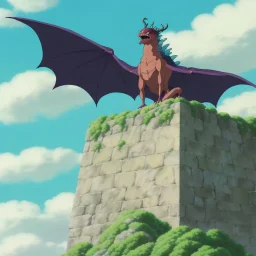 realistic dragon sitting on top of the middle age castle wall