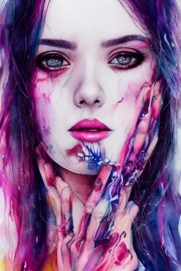 beautiful watercolor portrait, photorealistic, watercolor portrait by Harumi Hironaka, Agnes Cecile, detailed, watercolor portrait, fine art Mary Jane Watson