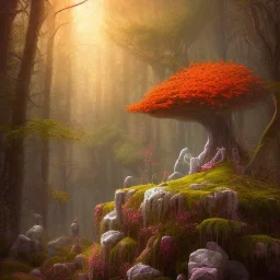  pastel colors, future art , red, orange, white,brown,son, earth, wod, trees, flowers, stone princess forest wod