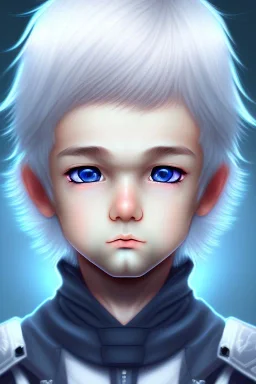 Shota, cute, portrait, white hair, blue eyes