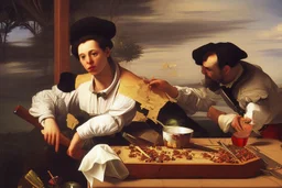 rapper smoking on picnic table by Caravaggio