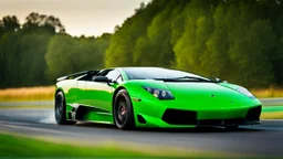 green lamborhini murcielago drifting in the smoke --chaos 80 --ar 16:9 --style raw --stylize 700