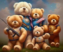 boy and big teddy bears. oil on canvas