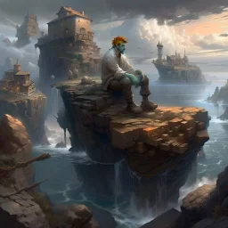 a man sitting on top of a rock next to a body of water, matte painting of human mind, alejandro burdisio art, dream scenery art, cgsociety 9, breathtaking digital art, cgsociety ), digital art fantasy art, digital art fantasy, fantasy space, surreal matte painting, sylvain sarrailh and igor morski, science-fiction art wallpaper