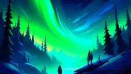 fantasy cartoon illustration: Norther lights