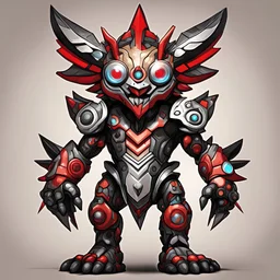 Aegiomon with silver light-brown red and black palette in toyism art style