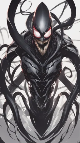 Venom with no eyes mix with machine in solo leveling shadow artstyle, cyberpunk them, intricate details, highly detailed, high details, detailed portrait, masterpiece,ultra detailed,best quality