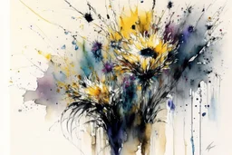 flowers in the style of Agnes cecile,frank Auerbach, in frame, watercolor, wet on wet and splattering techniques, centered, perfect composition, abstraction, surrealism
