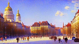 Sunny day, modern city, cars, alfred sisley impressionism painting