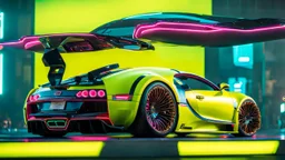 Bugatti Veyron Mansory Cyberpunk 2077 neon Style, Super Detailed, desktop wallpaper, 4K rear view, center