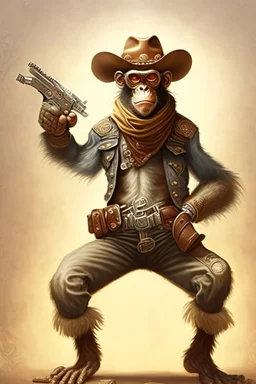 A three-armed monkey cowboy with 2 guns