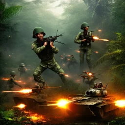 vietnam war. jungle. cd cover. bokeh. lens flare. warm lights. high detailed