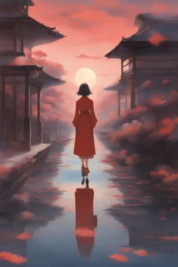 Margaret Brundage, Stanislao Lepri, Surreal, mysterious, strange, Japanese anime, border that cannot be crossed, journey, day and night, detailed masterpiece