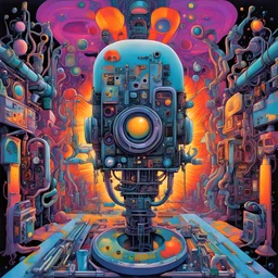 Welcome to the Machine, what did you dream? we told you what to dream!, morbid, expansive, surrealism, creepy, artistic, by Peter Shire, by Steven Harrington, by Randal Spangler, bright vivid colors, cel shaded, reflective, sharp focus, sinister