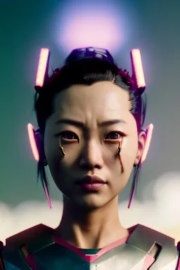 portrait, Asian cyborg woman, samurai warrior :: symmetry photography, cyberpunk style, cyborg eyes, pink hair :: wires connect, perfect eyes, samurai helmet, tiger mask, black samurai army, katana, ghost in the shell, pink, white, black, glow eyes, cinematic, Ultra realistic, dark scene, soft color, highly detailed, unreal engine 5, RTX, ultra detail, 3d, finely drawn, high definition.