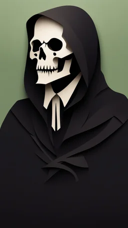 VECTORED, LAYERED, PAPER PIECES, CLEAN, RGB, GRIM REAPER ICON, MADE FROM HUNDREDS OF INDIVIDUDALLY CUT PIECES OF CARD STOCK GRADE PAPER, PHOTOREALISTICS