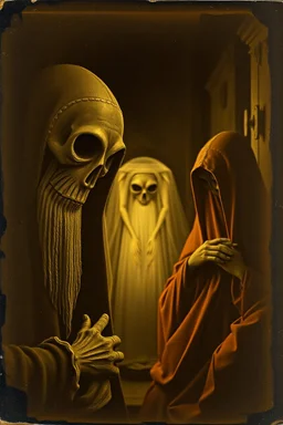 Daguerrotype close up some mysterious figures, odd background, Hieronymus Bosch Max Ernst ambient light, by Minicavio Quollati and Marlost Endgulp, Amano, Botticelli, Alphonse Mucha