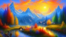 Sunny day, mountains, impressionism painting