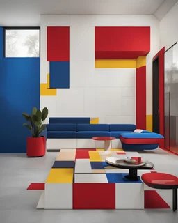 Create a Bauhaus-inspired design featuring geometric shapes, bold primary colors (red, blue, yellow), clean lines, , minimalist design, modular layout, modernist aesthetic, high contrast, retro-futuristic, innovative, avant-garde --s 150 --ar 1:1 --c 0