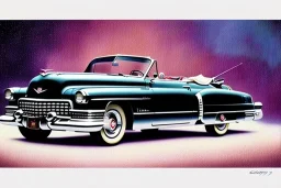 a true-to-life 1949 cadillac series 62 convertible, centered, intricate, extreme detailed, photorealism, center view, city background, pivot on cadillac, pen and color marker painting by cheryl kelley