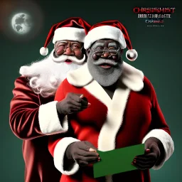 christmas card art, Black Santa and large breasted mom