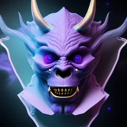 oni purple mask in galaxy, teal and purple smoke, detailed, realistic, 4k