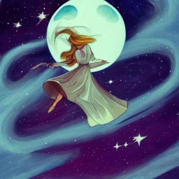 Women flying in the beautiful universe