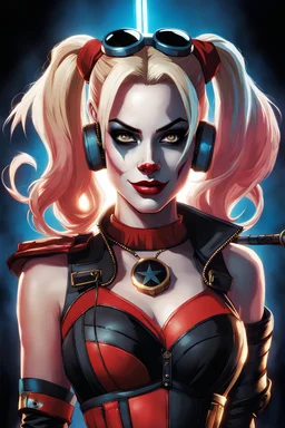 Harley Quinn from The DC Animated Universe as an Apex Legends character digital illustration portrait design by, Mark Brooks and Brad Kunkle detailed, gorgeous lighting, wide angle action dynamic portrait