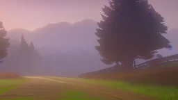 road winds between the hayfields and forest