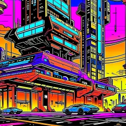 cyberpunk retro futuristic for comics from far away
