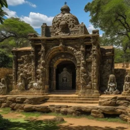 A brownish bronze rocky ruins designed in Mexican folk art painted by Auguste Rodin