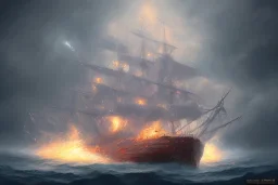 old ship fire lightning